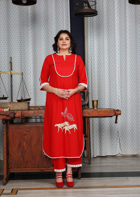 Laalkaar – Red Patchwork & Hand Embroidered Kurta Set