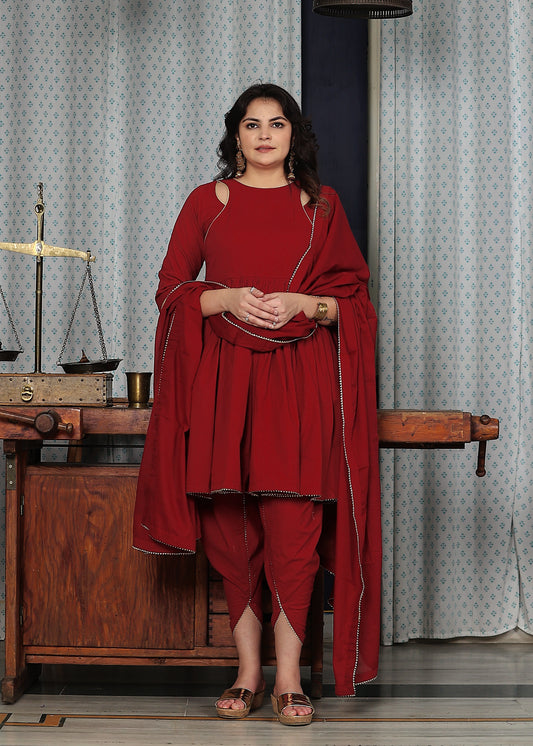 Maroon dhoti kurta set of 3