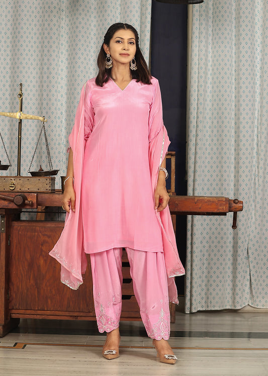 Light Pink Cotton Handembroidery Kurta Set