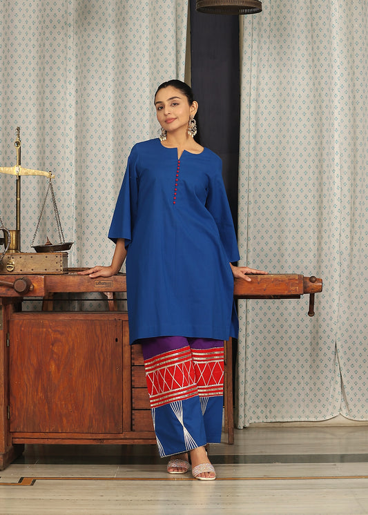 blue kurta with gotta work multicolored pants
