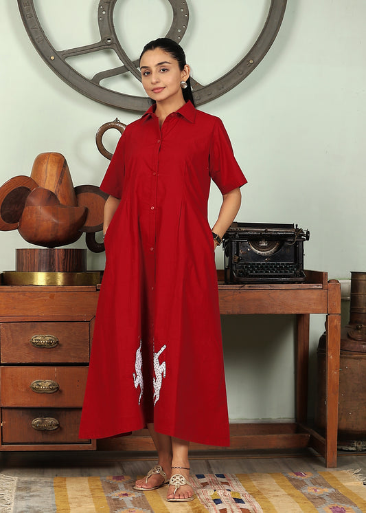 maroon patchwork handembroidered long dress