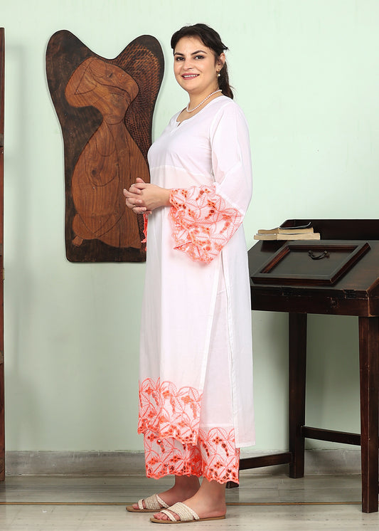 white chickenkari salwar kurat set of 2