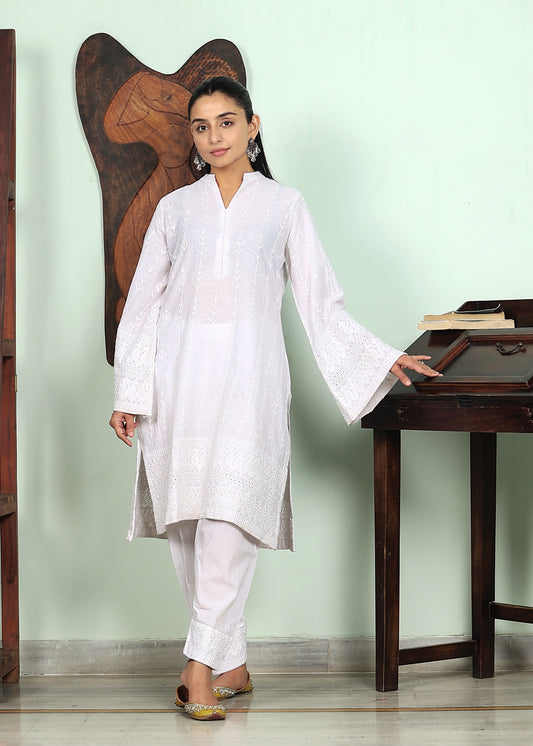 white chickenkari salwar kurat set of 2