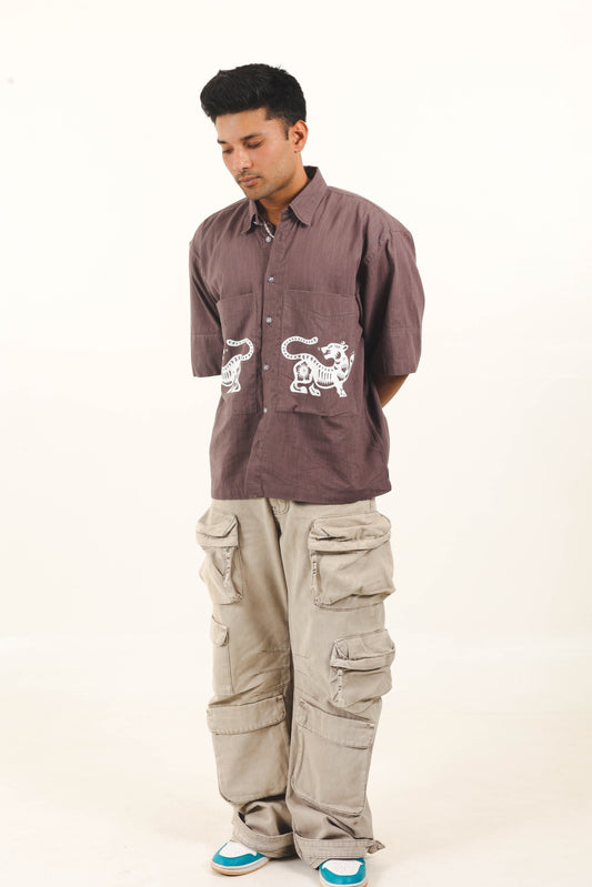 DARK GREY HANDPAINTED COTTON SHIRT