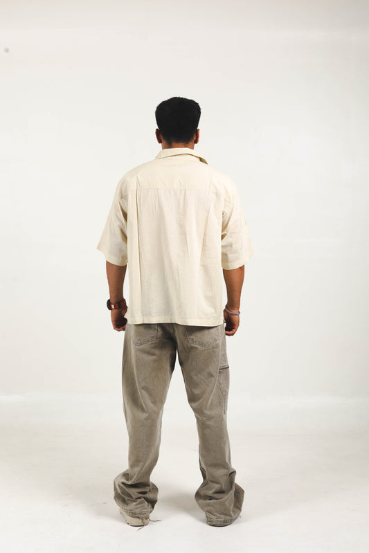 Beige Men Handpainted Shirt