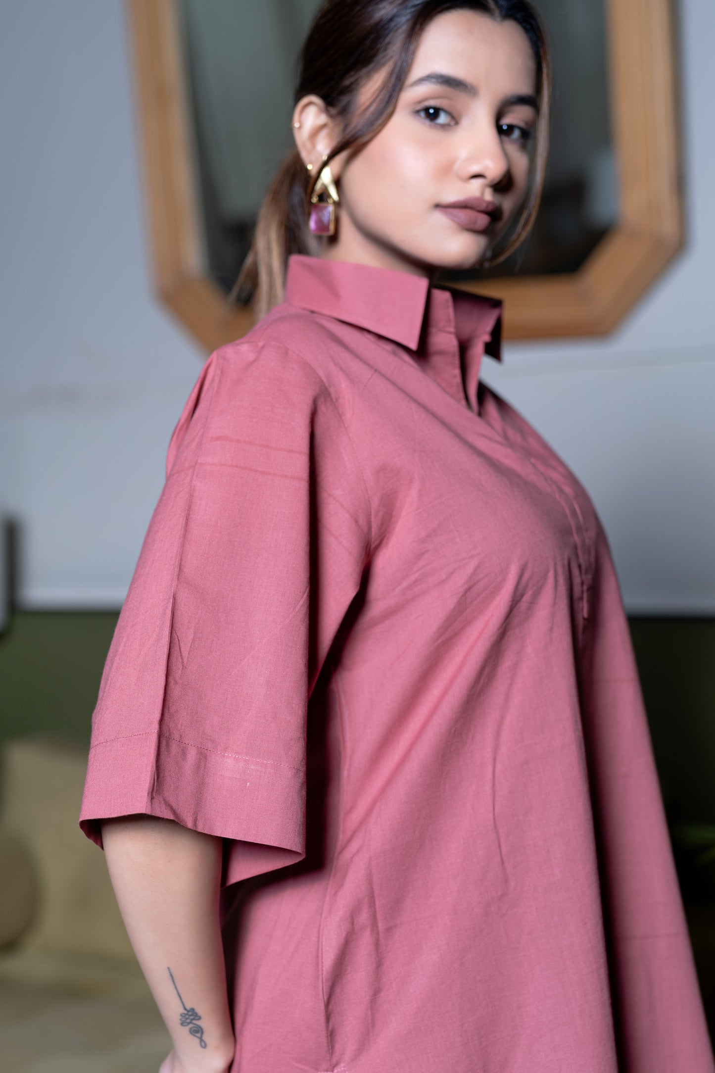 Pink Cotton Kurta And Pant