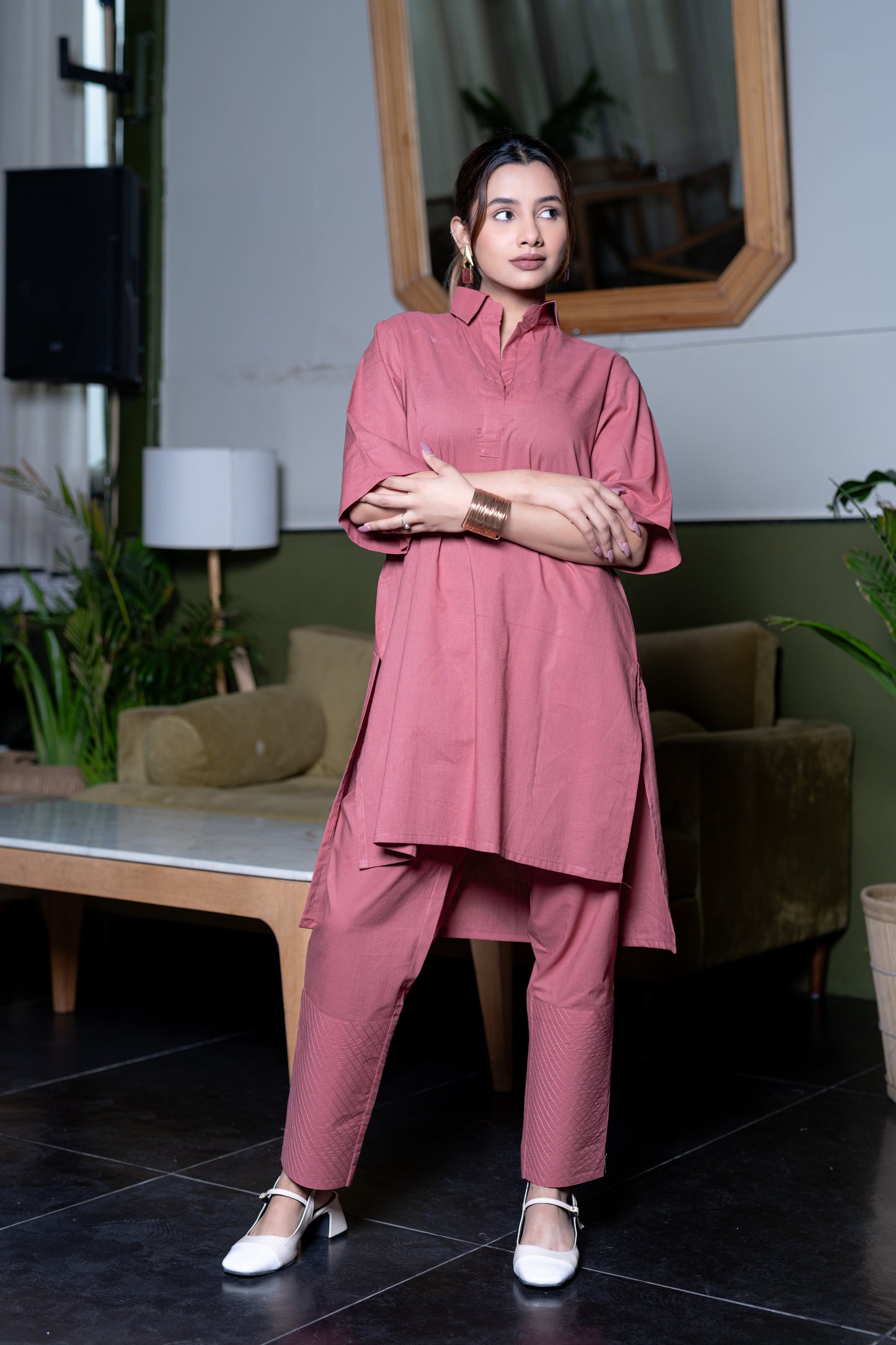 Pink Cotton Kurta And Pant
