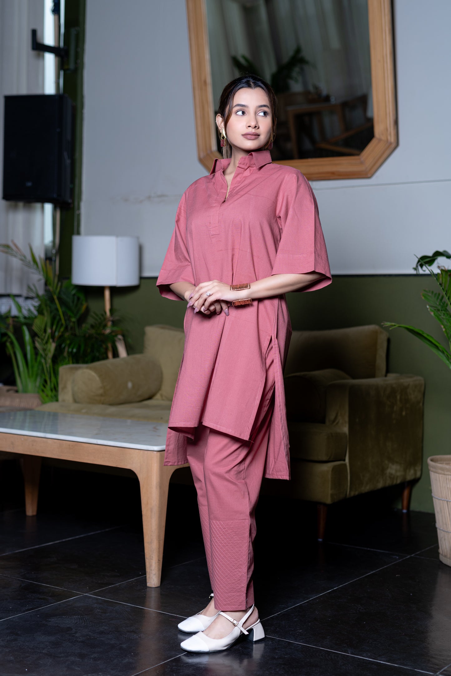 Pink Cotton Kurta And Pant