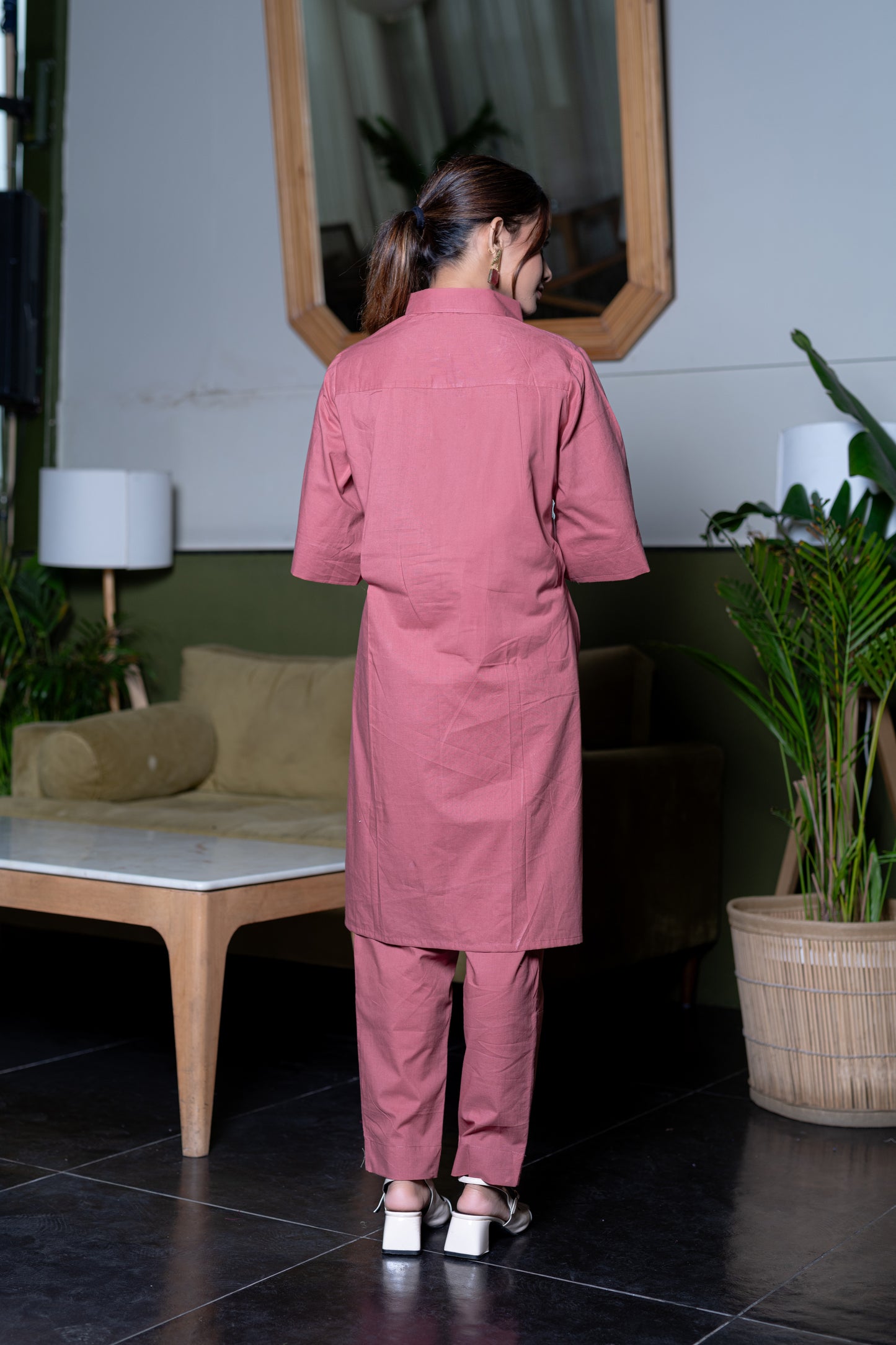 Pink Cotton Kurta And Pant