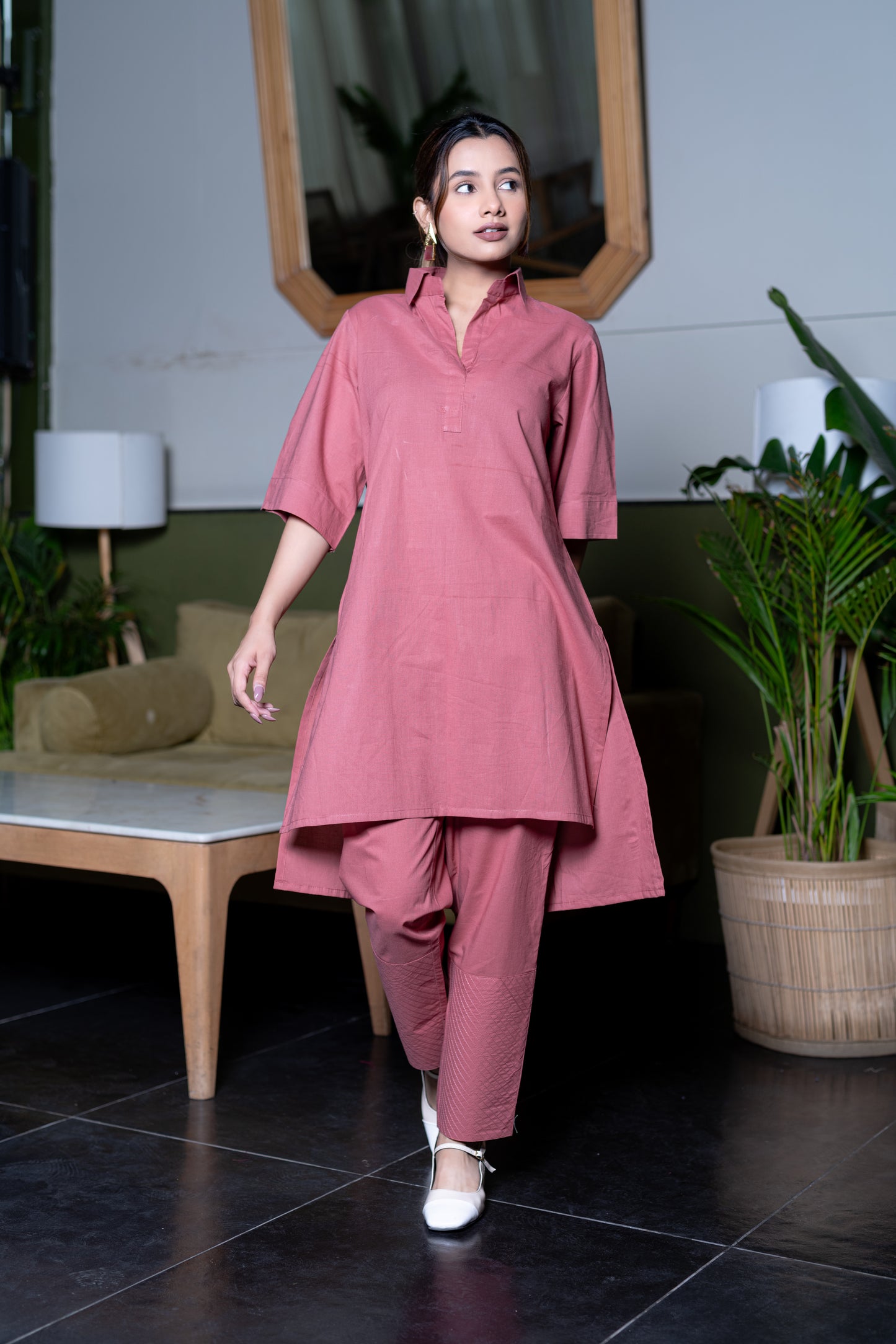 Pink Cotton Kurta And Pant