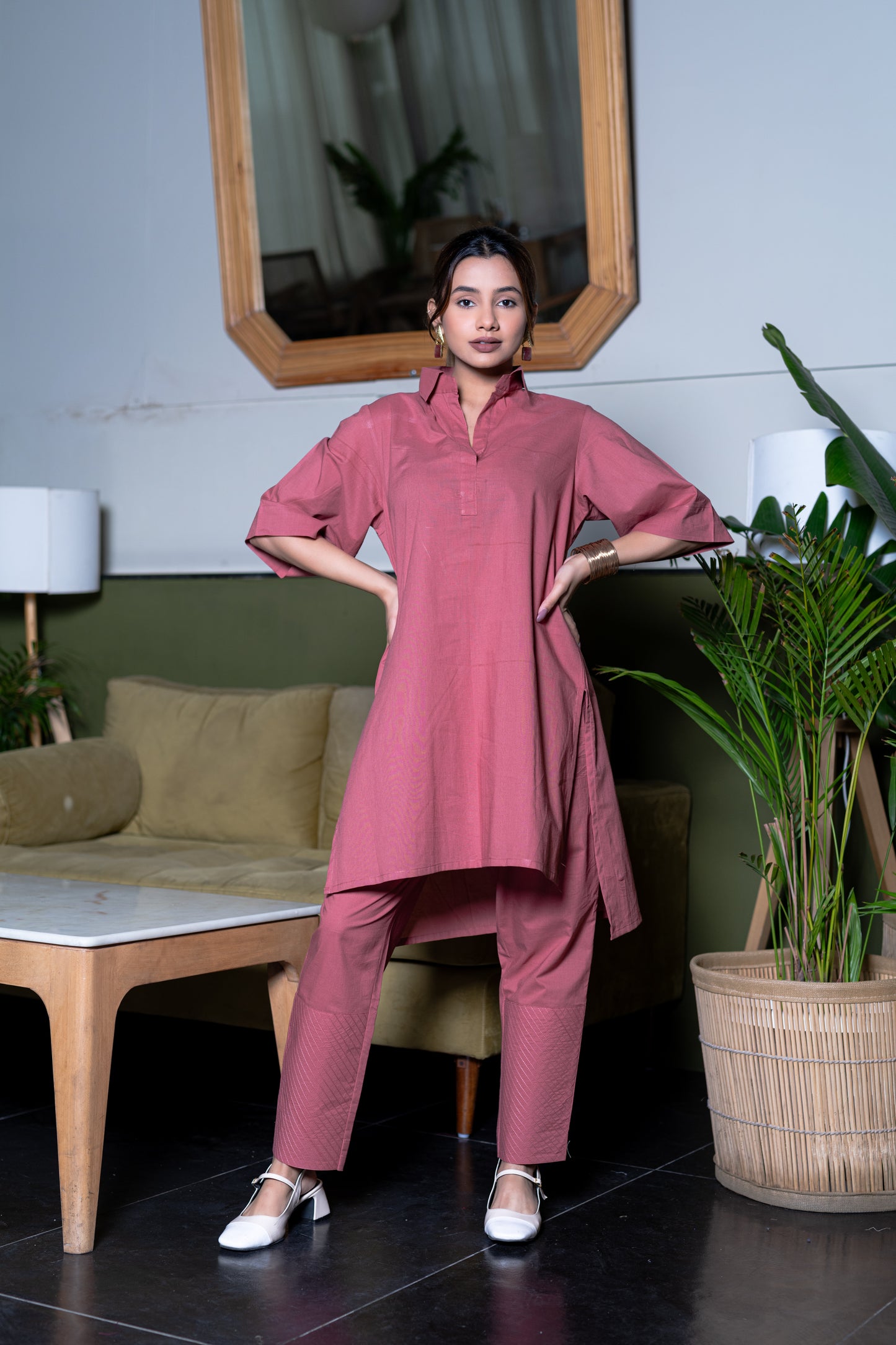 Pink Cotton Kurta And Pant