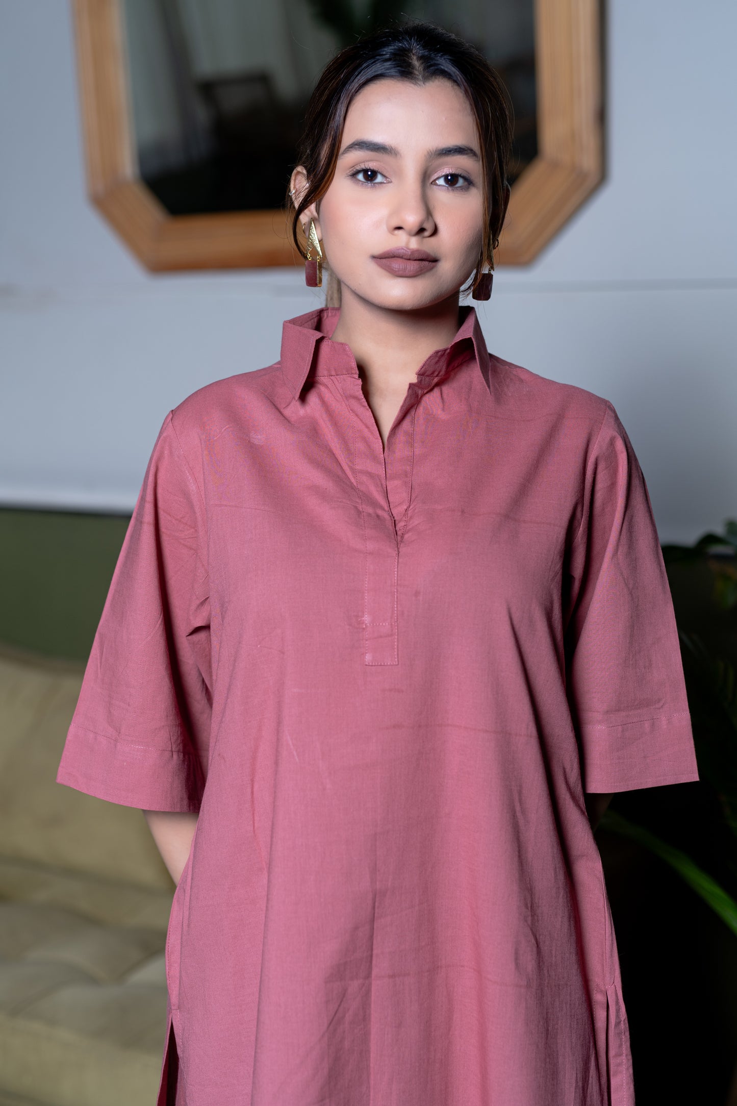 Pink Cotton Kurta And Pant