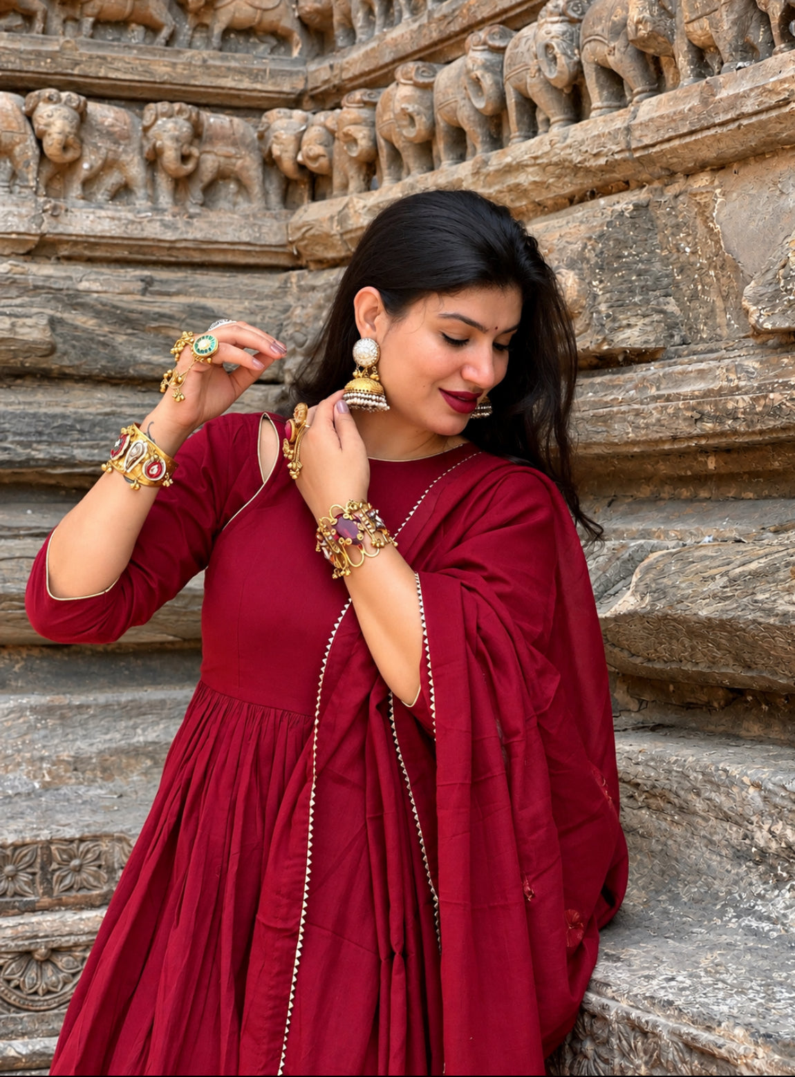 Maroon dhoti kurta set of 3