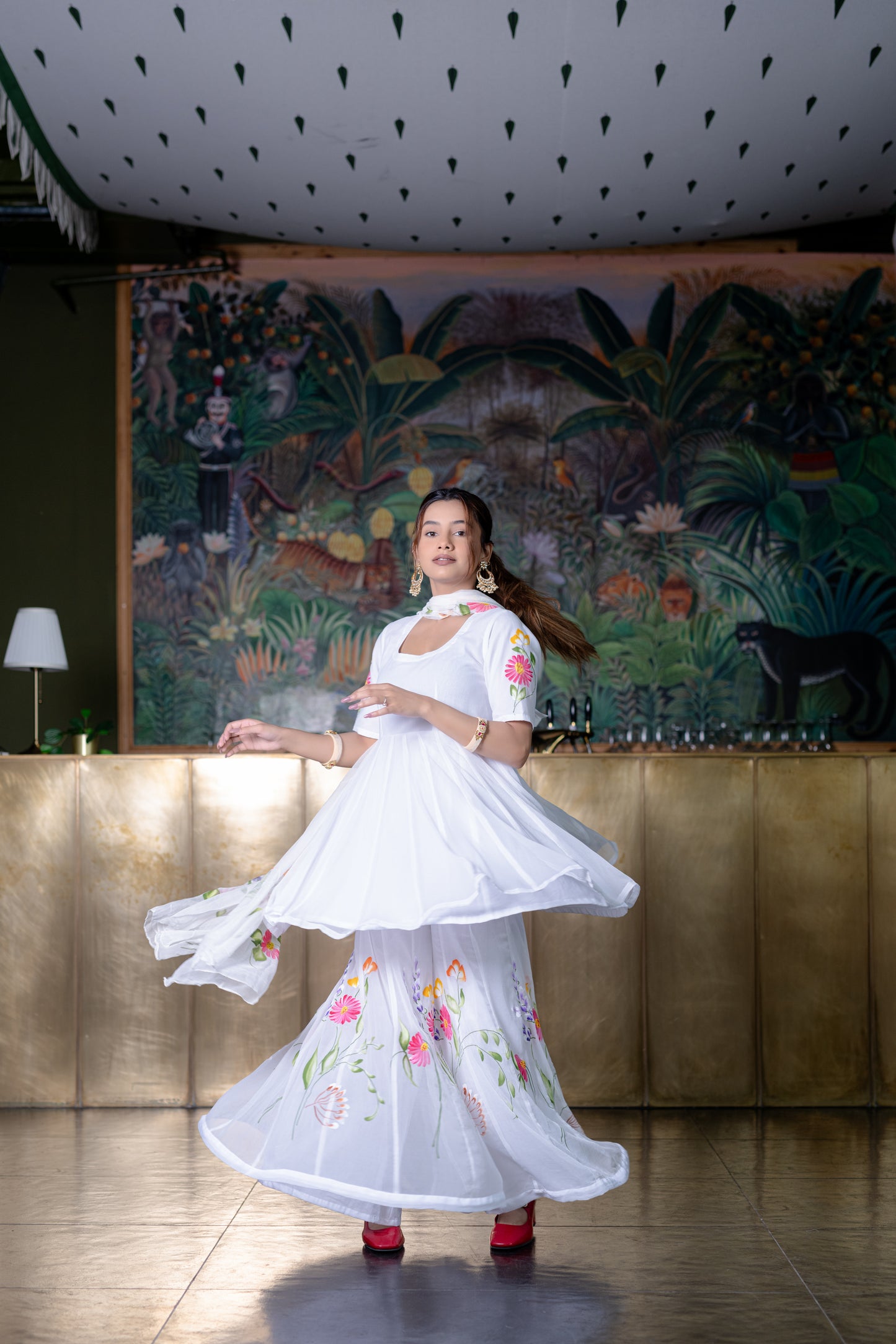 WHITE CHIFFON Kurta with PALAZZO and Dupatta