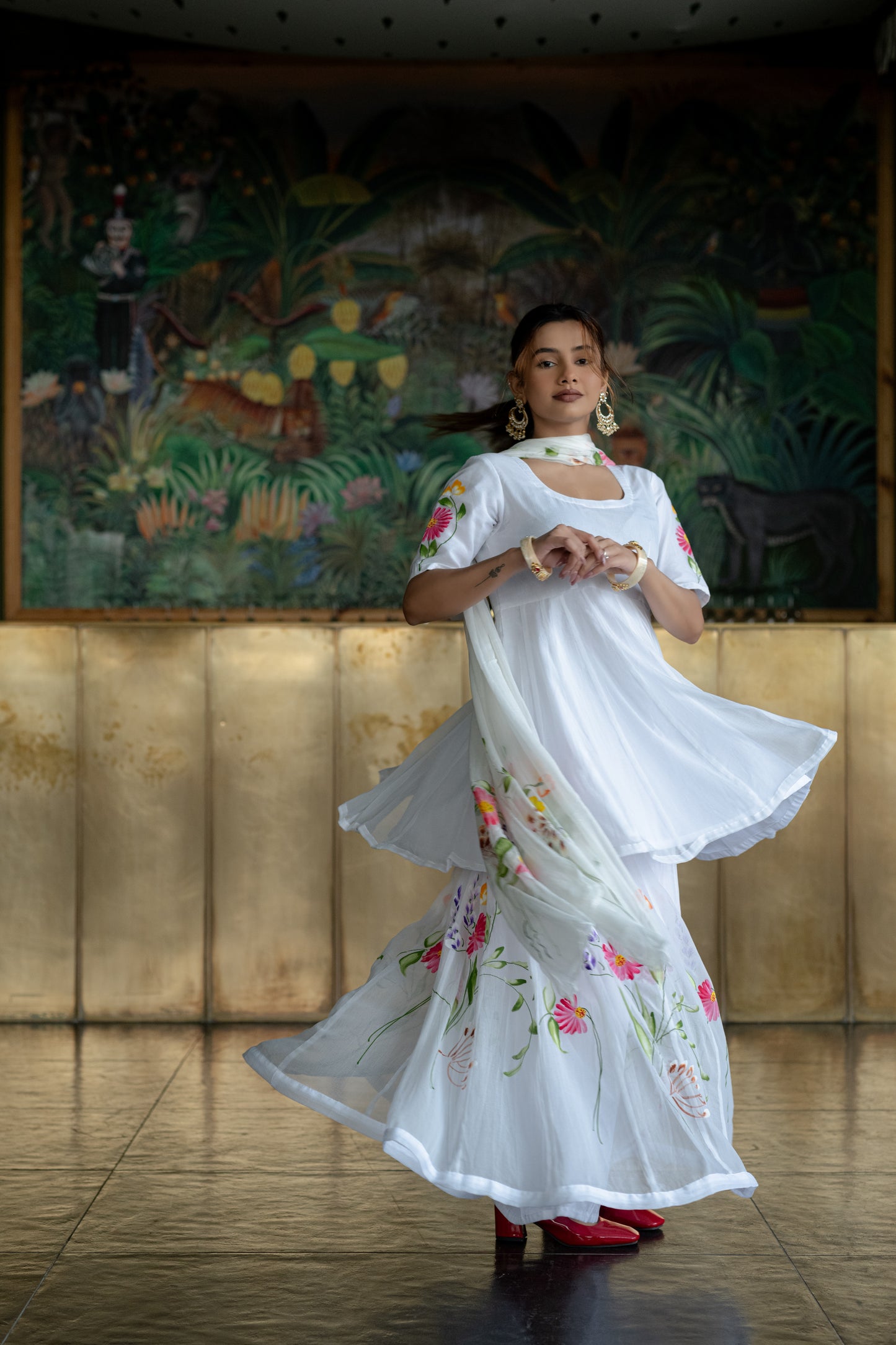 WHITE CHIFFON Kurta with PALAZZO and Dupatta