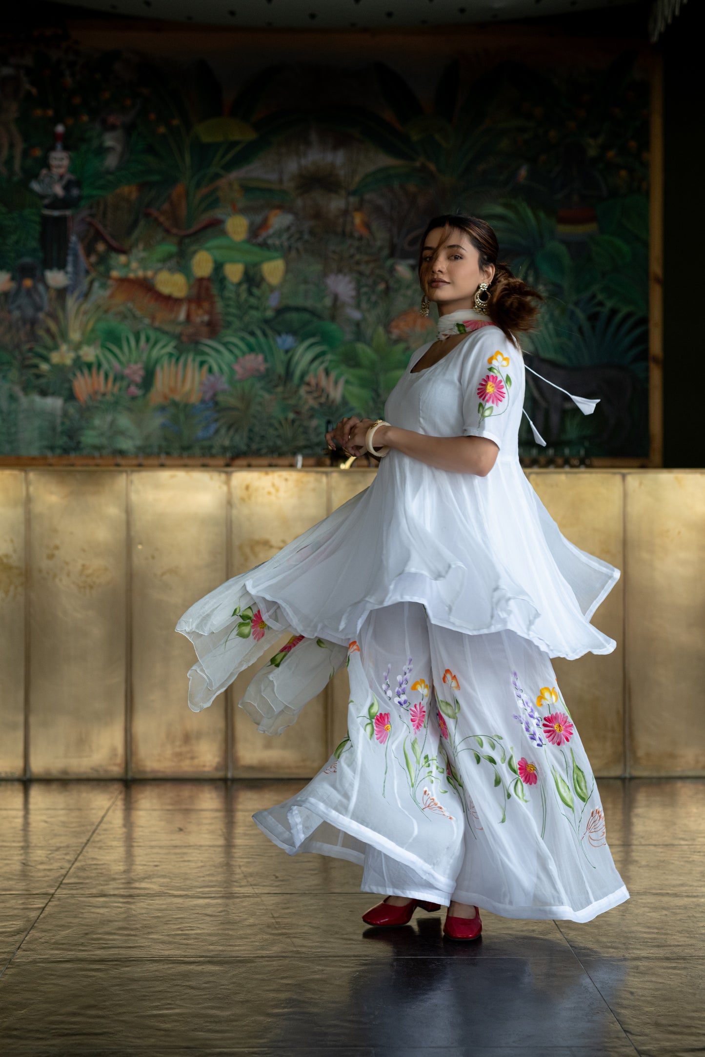 WHITE CHIFFON Kurta with PALAZZO and Dupatta