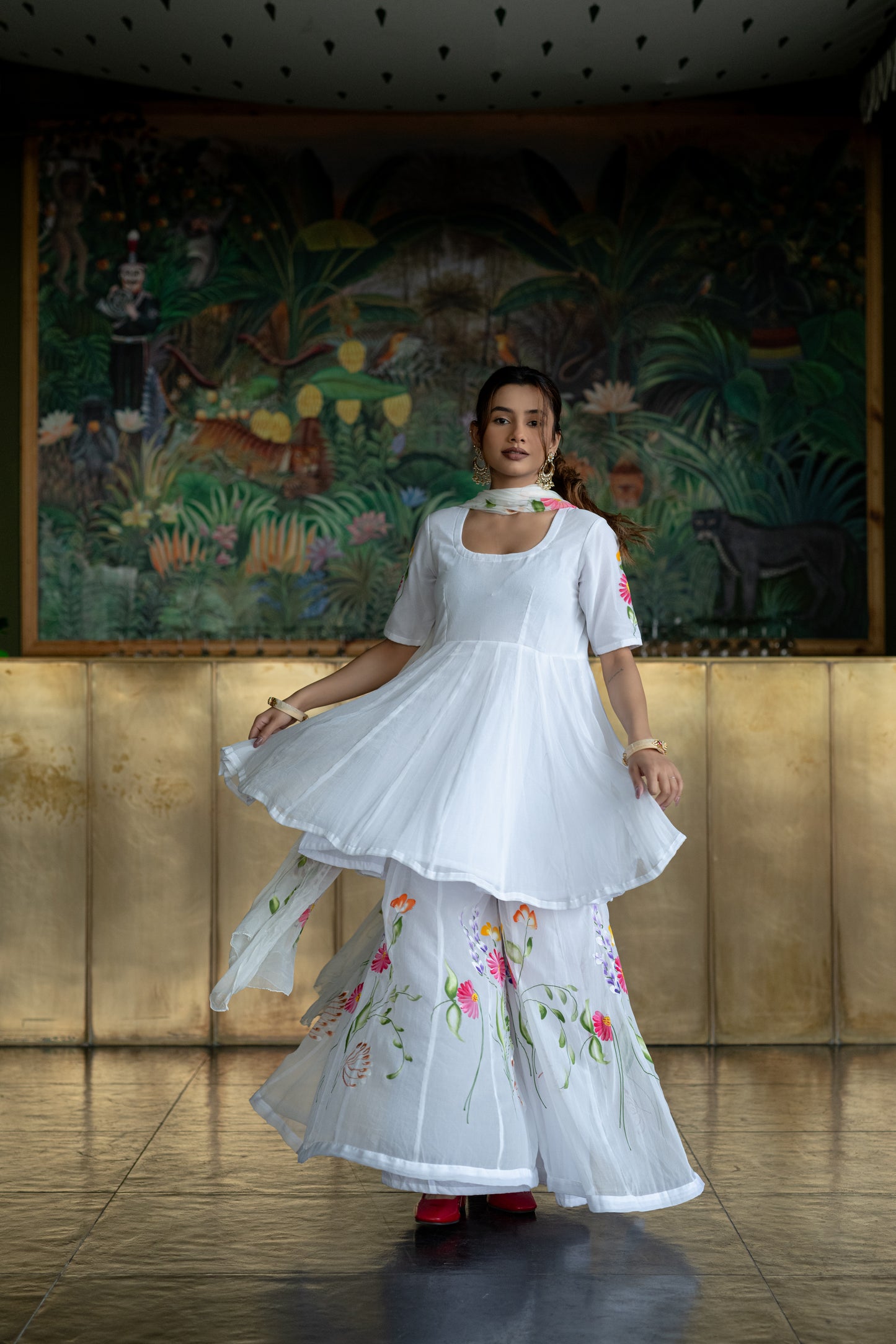 WHITE CHIFFON Kurta with PALAZZO and Dupatta