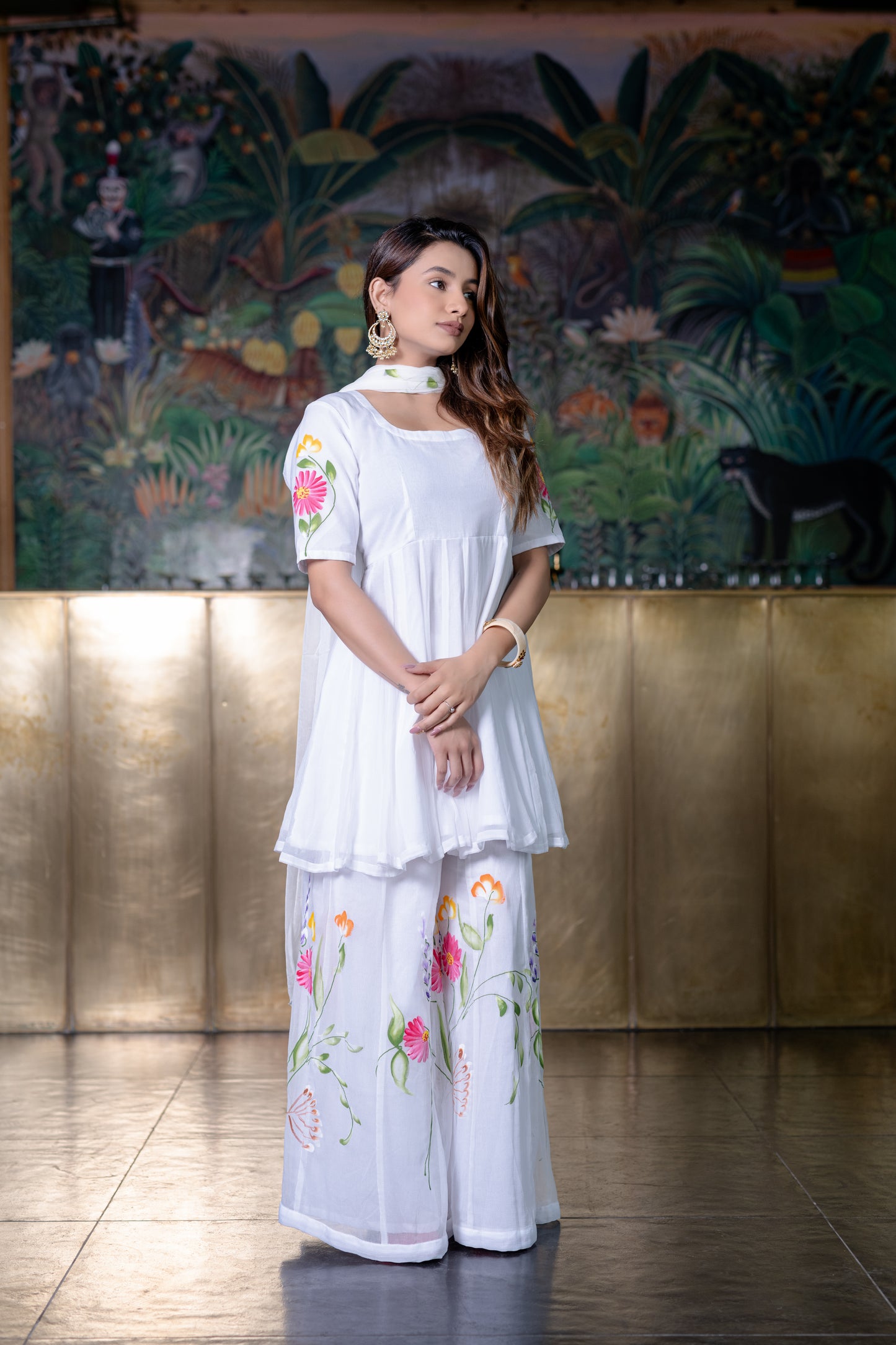 WHITE CHIFFON Kurta with PALAZZO and Dupatta