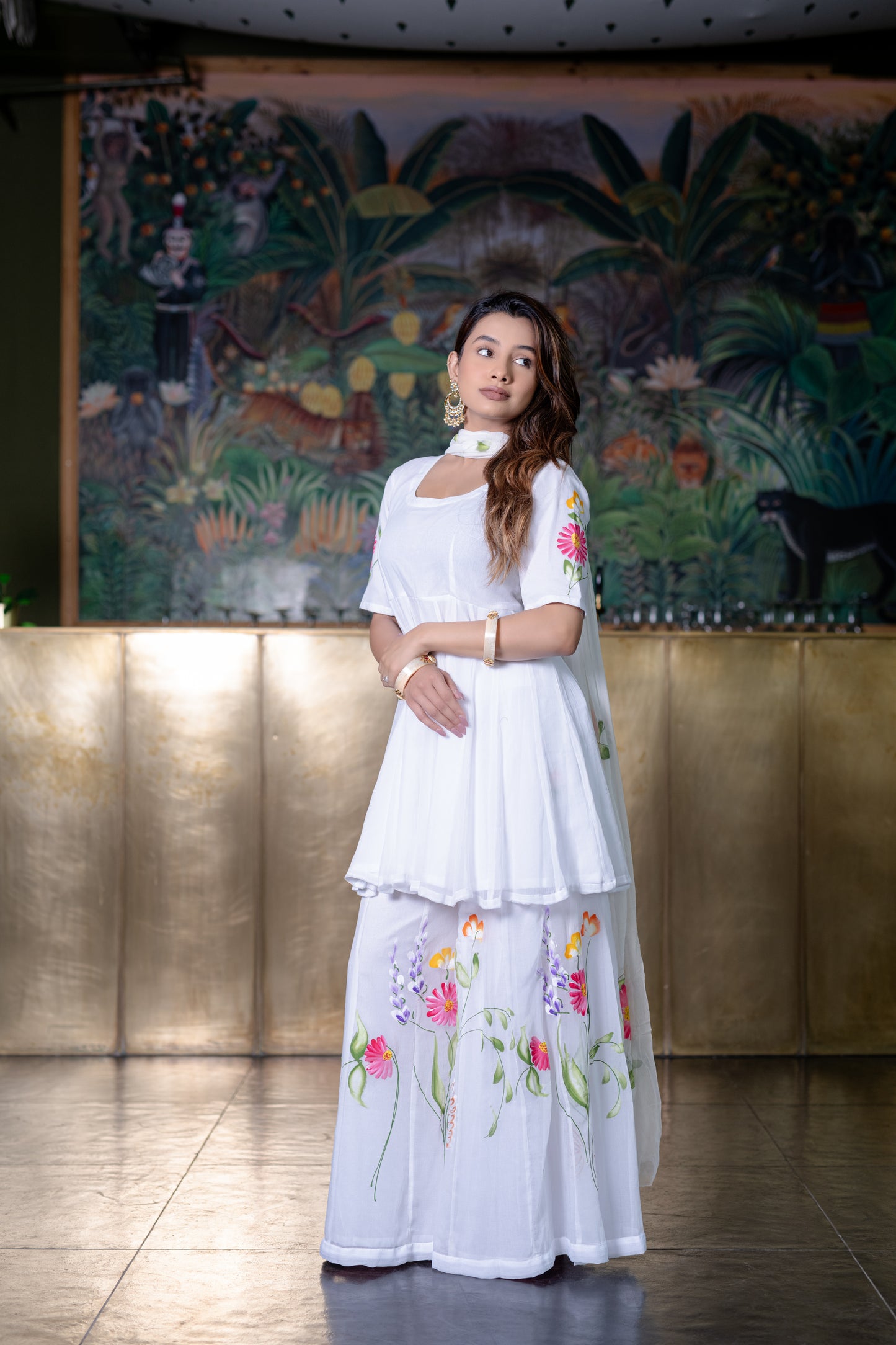 WHITE CHIFFON Kurta with PALAZZO and Dupatta