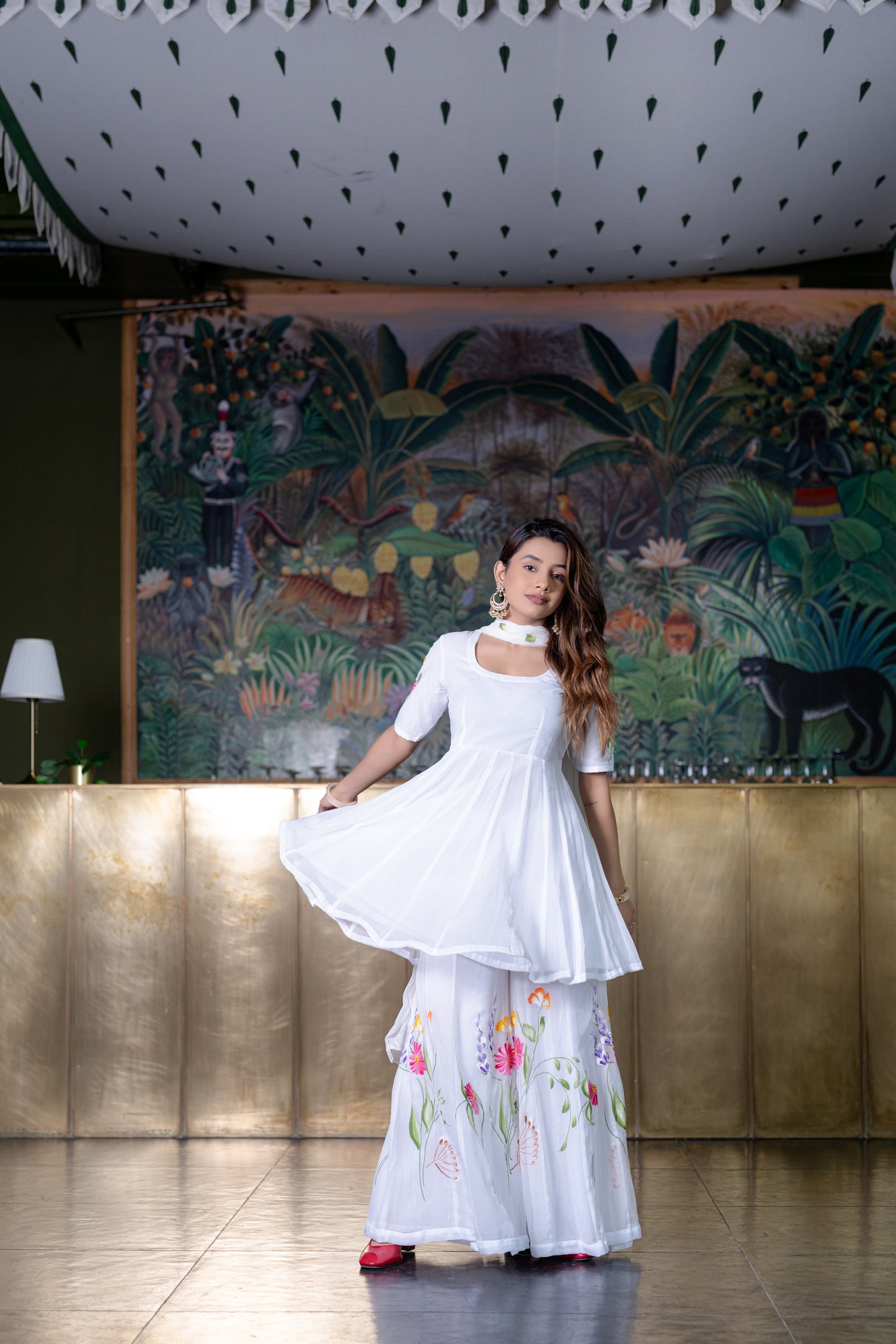 WHITE CHIFFON Kurta with PALAZZO and Dupatta