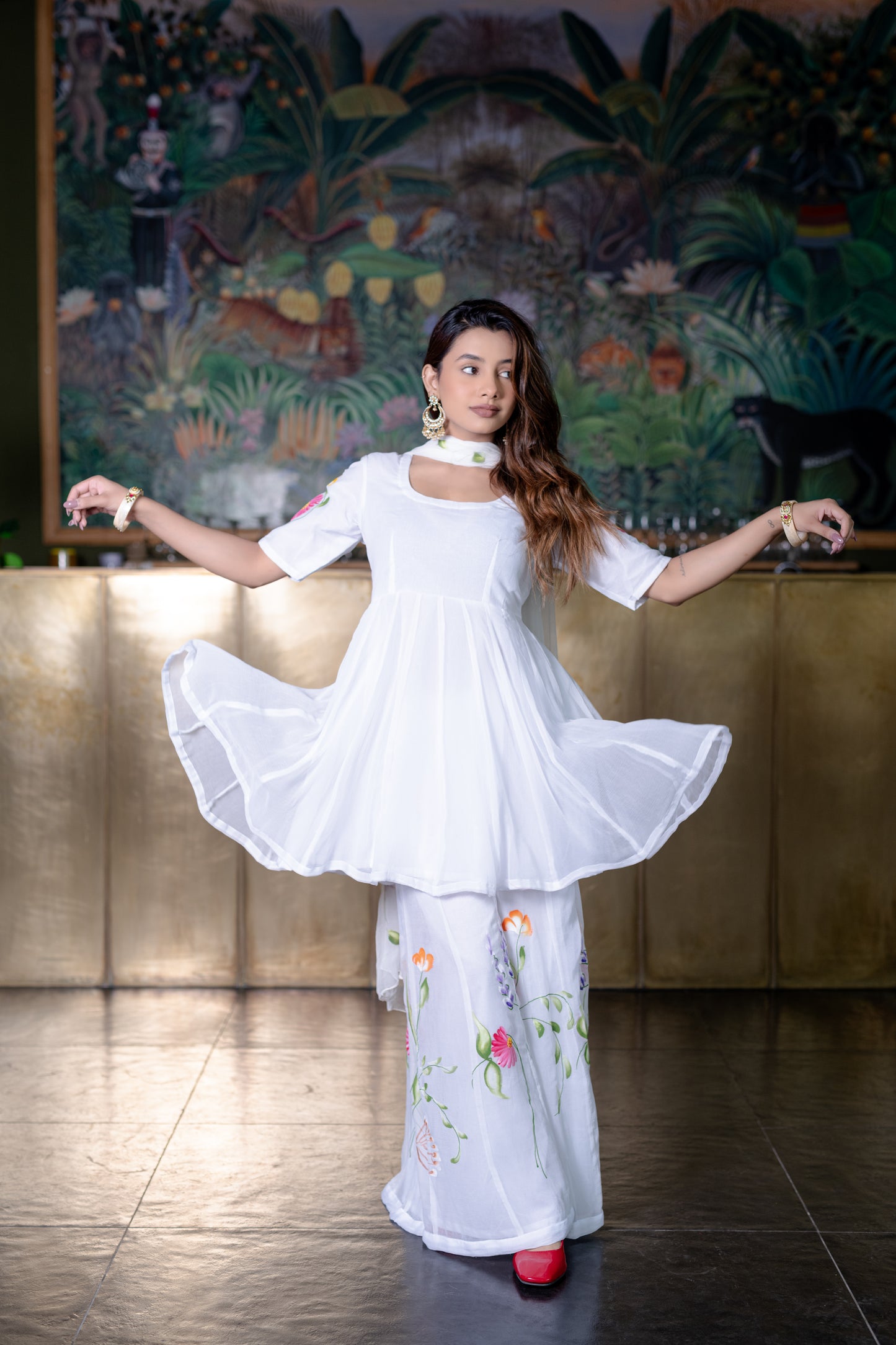 WHITE CHIFFON Kurta with PALAZZO and Dupatta
