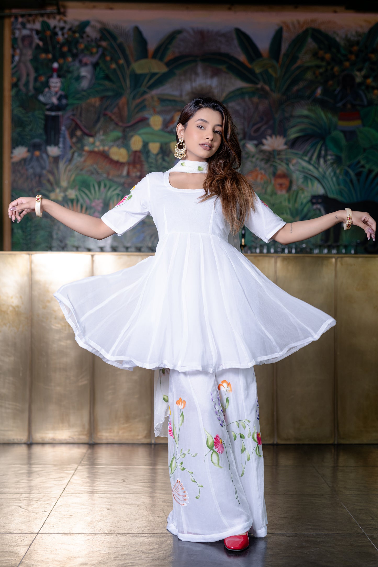 WHITE CHIFFON Kurta with PALAZZO and Dupatta