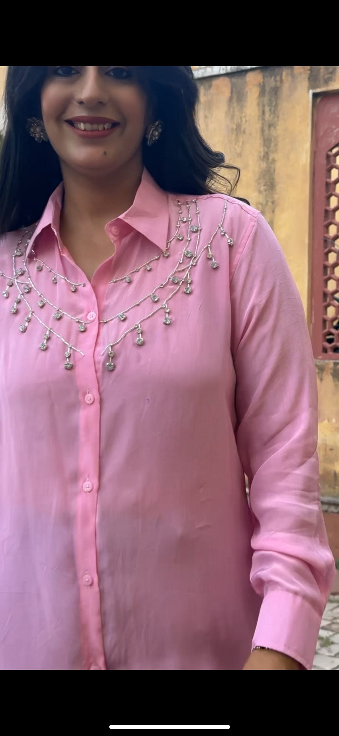 Juliet Pink Satin Crepe Handembroidered Shirt