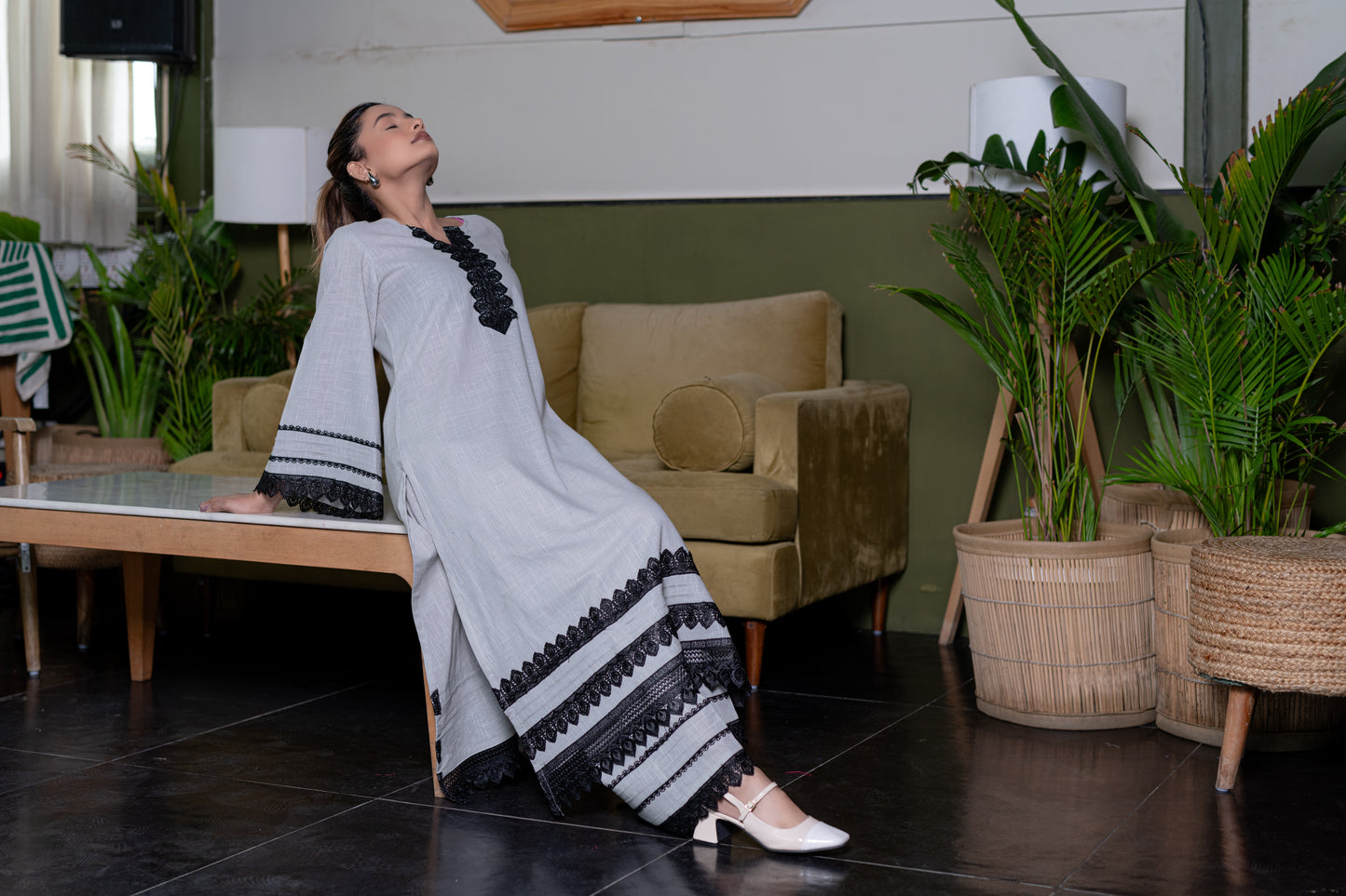 LIGHT GREY COTTON PAKISTANI Kurta with Palazzo