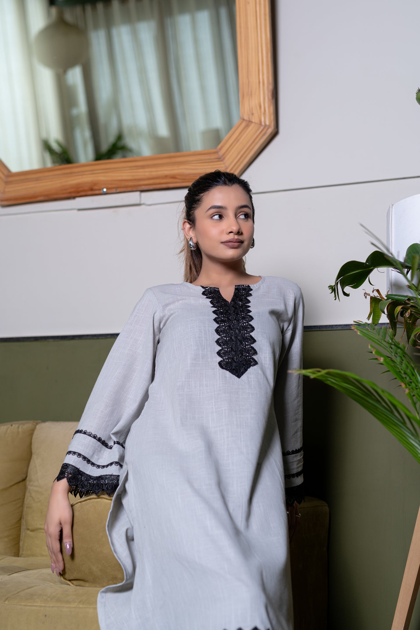 LIGHT GREY COTTON PAKISTANI Kurta with Palazzo