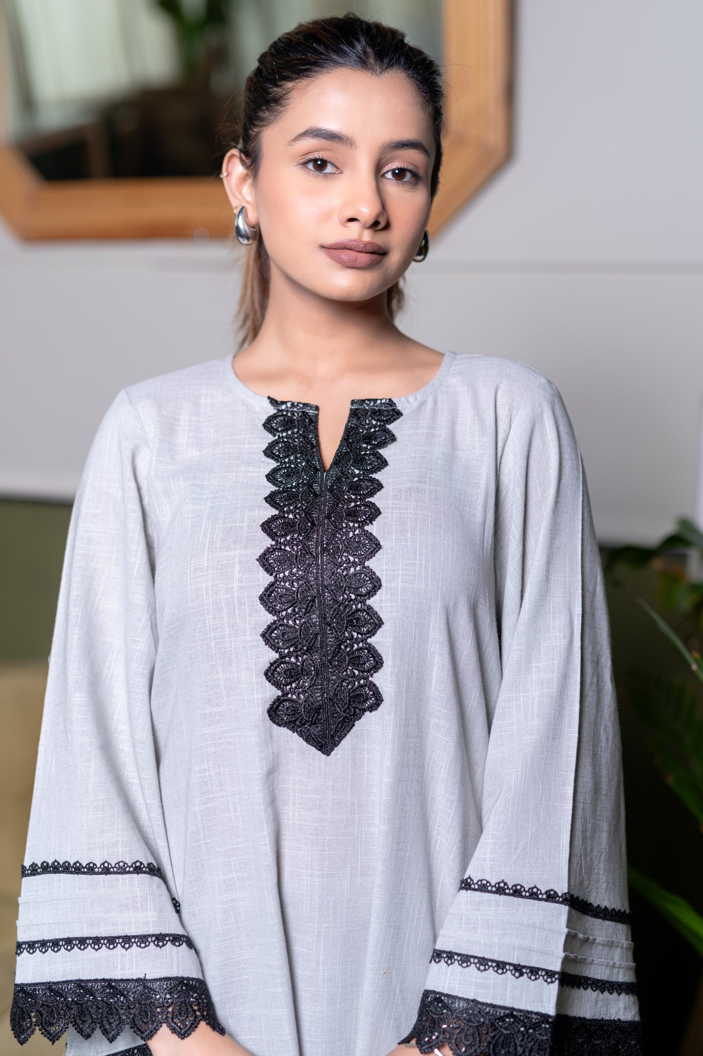 LIGHT GREY COTTON PAKISTANI Kurta with Palazzo