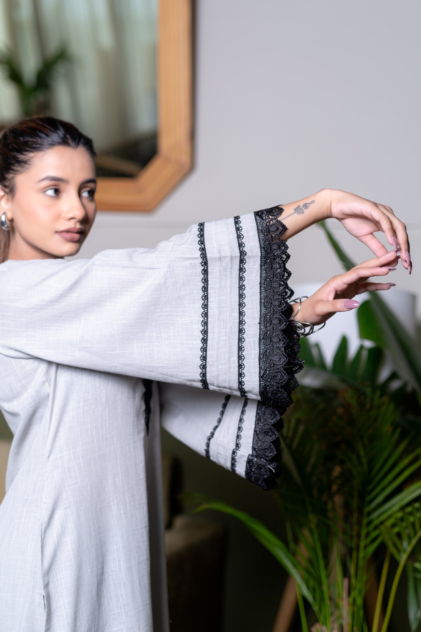 LIGHT GREY COTTON PAKISTANI Kurta with Palazzo