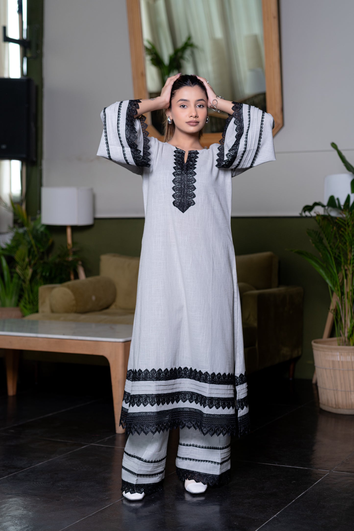 LIGHT GREY COTTON PAKISTANI Kurta with Palazzo