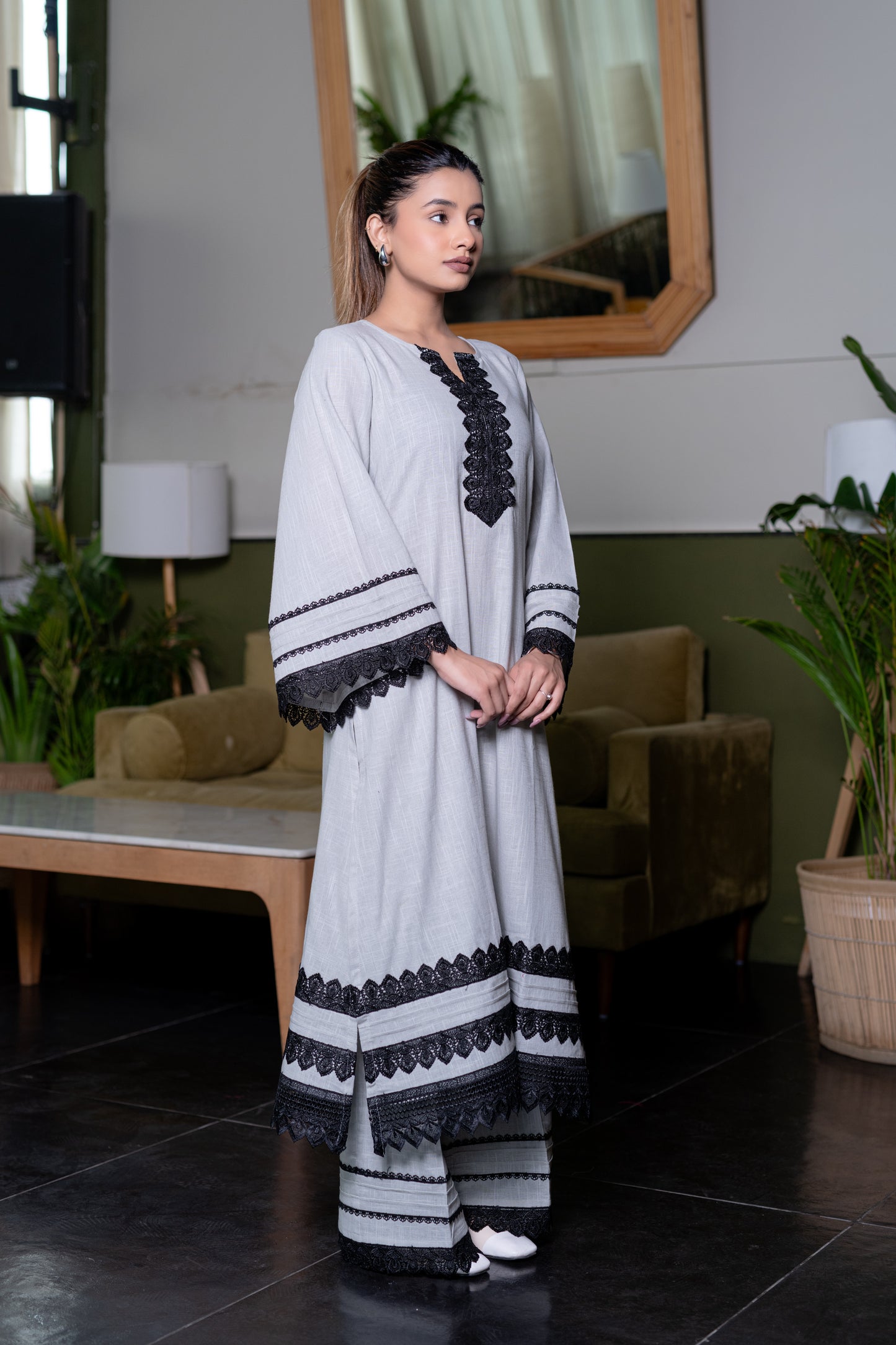LIGHT GREY COTTON PAKISTANI Kurta with Palazzo