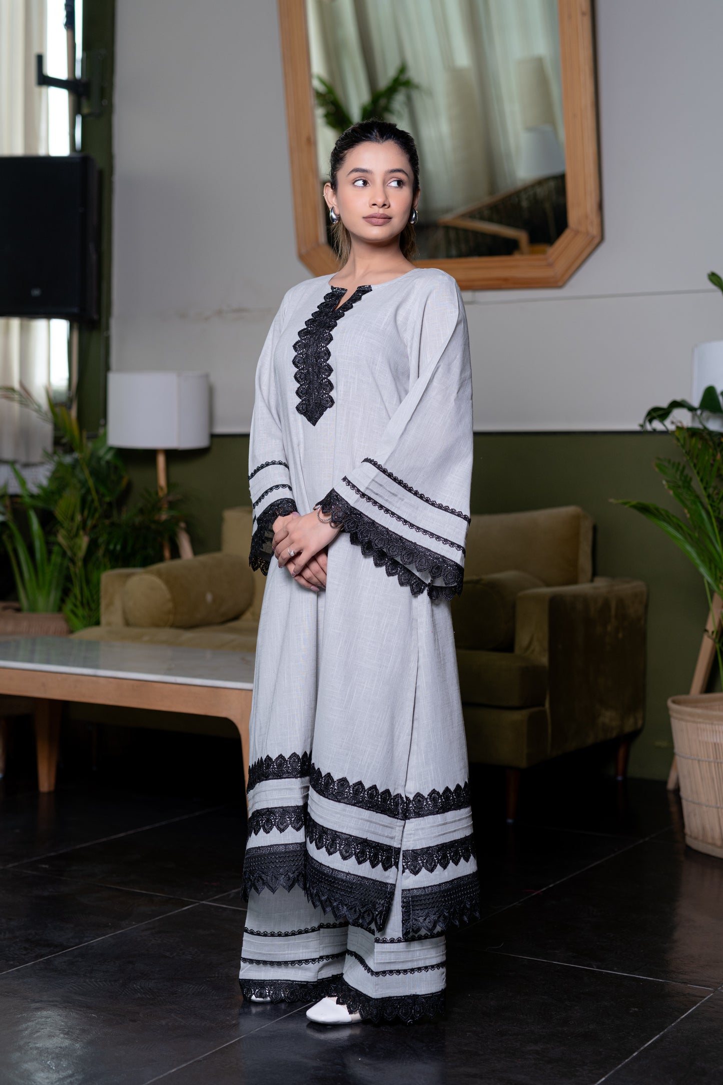LIGHT GREY COTTON PAKISTANI Kurta with Palazzo