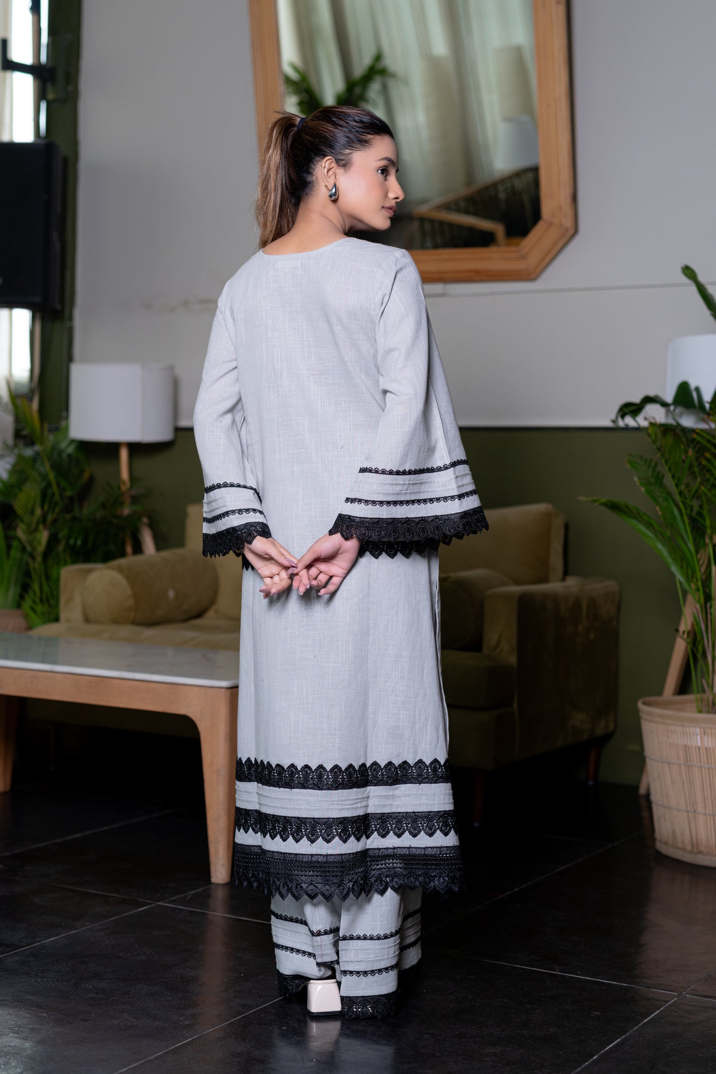 LIGHT GREY COTTON PAKISTANI Kurta with Palazzo