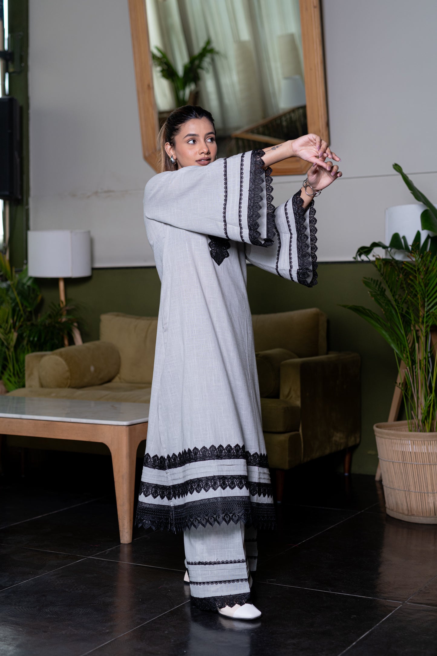 LIGHT GREY COTTON PAKISTANI Kurta with Palazzo