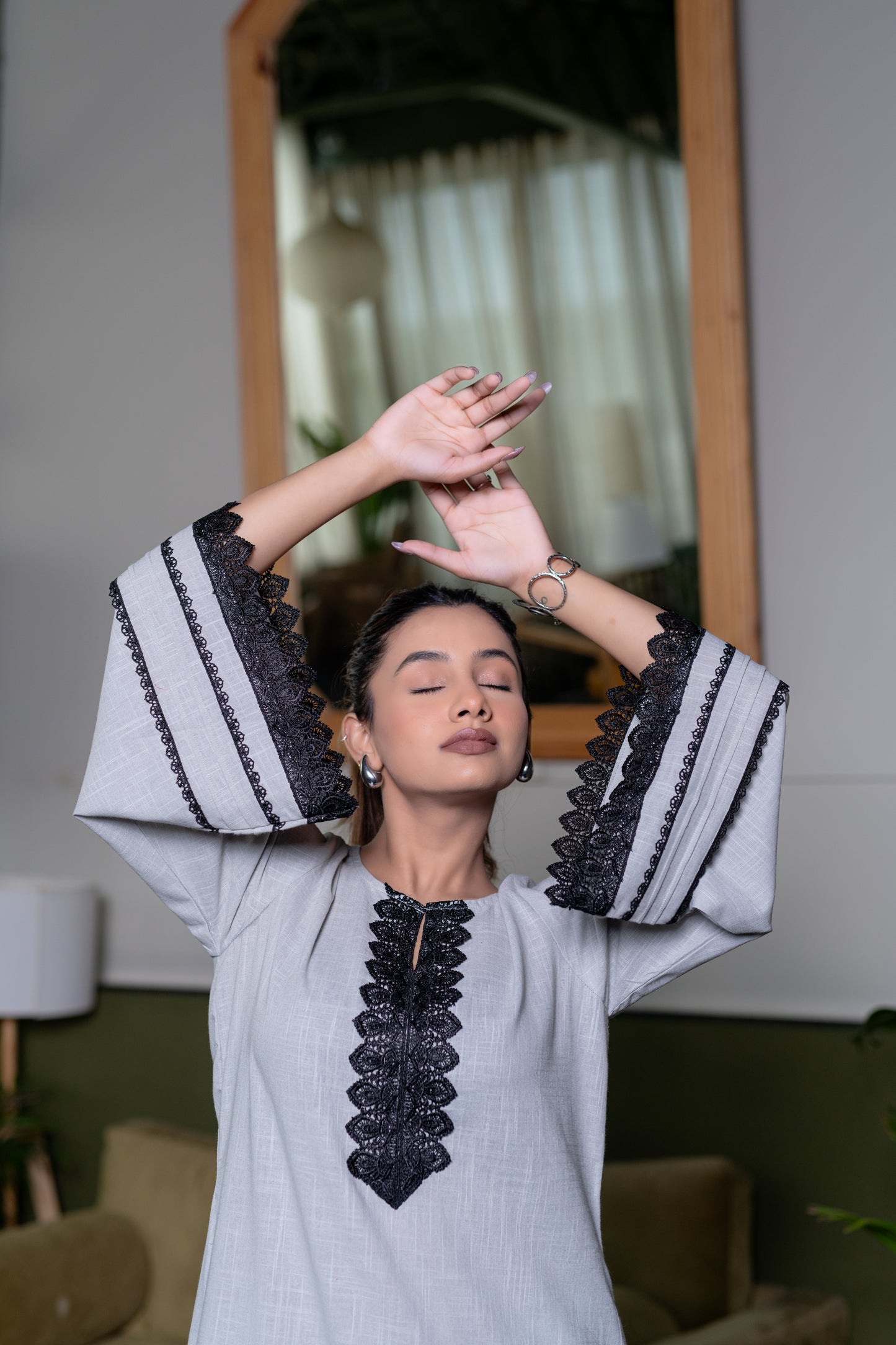 LIGHT GREY COTTON PAKISTANI Kurta with Palazzo