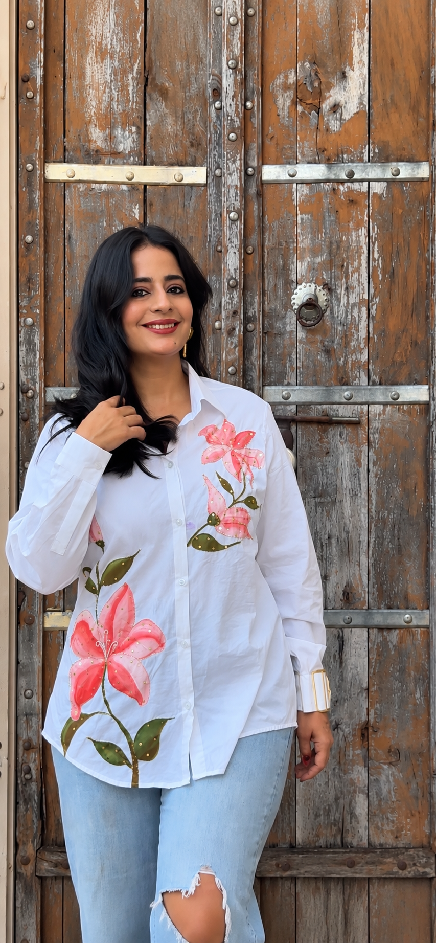 Preet Handpainted and Handembroidered Cotton Shirt
