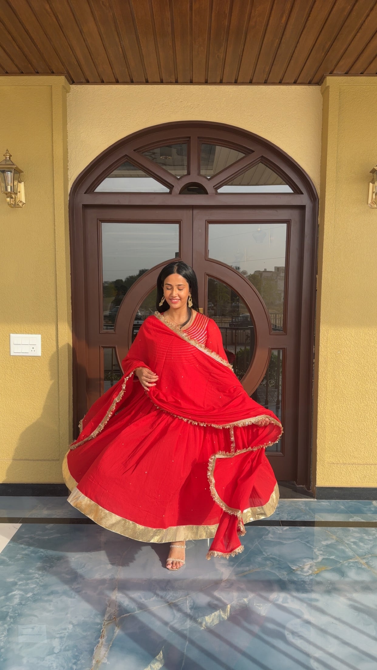 Pritam red handwork anarkali set of 3