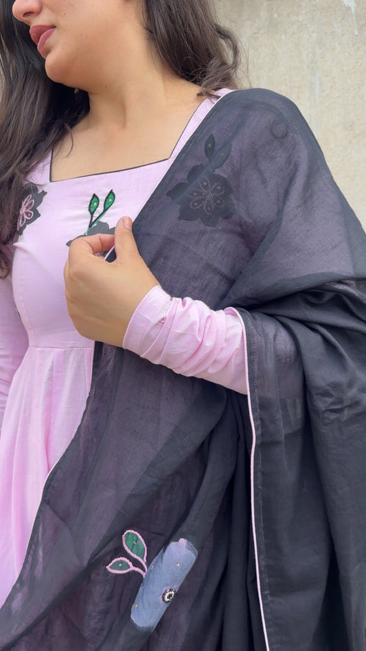 Pink Handpainted Handembroidered Anarkali set