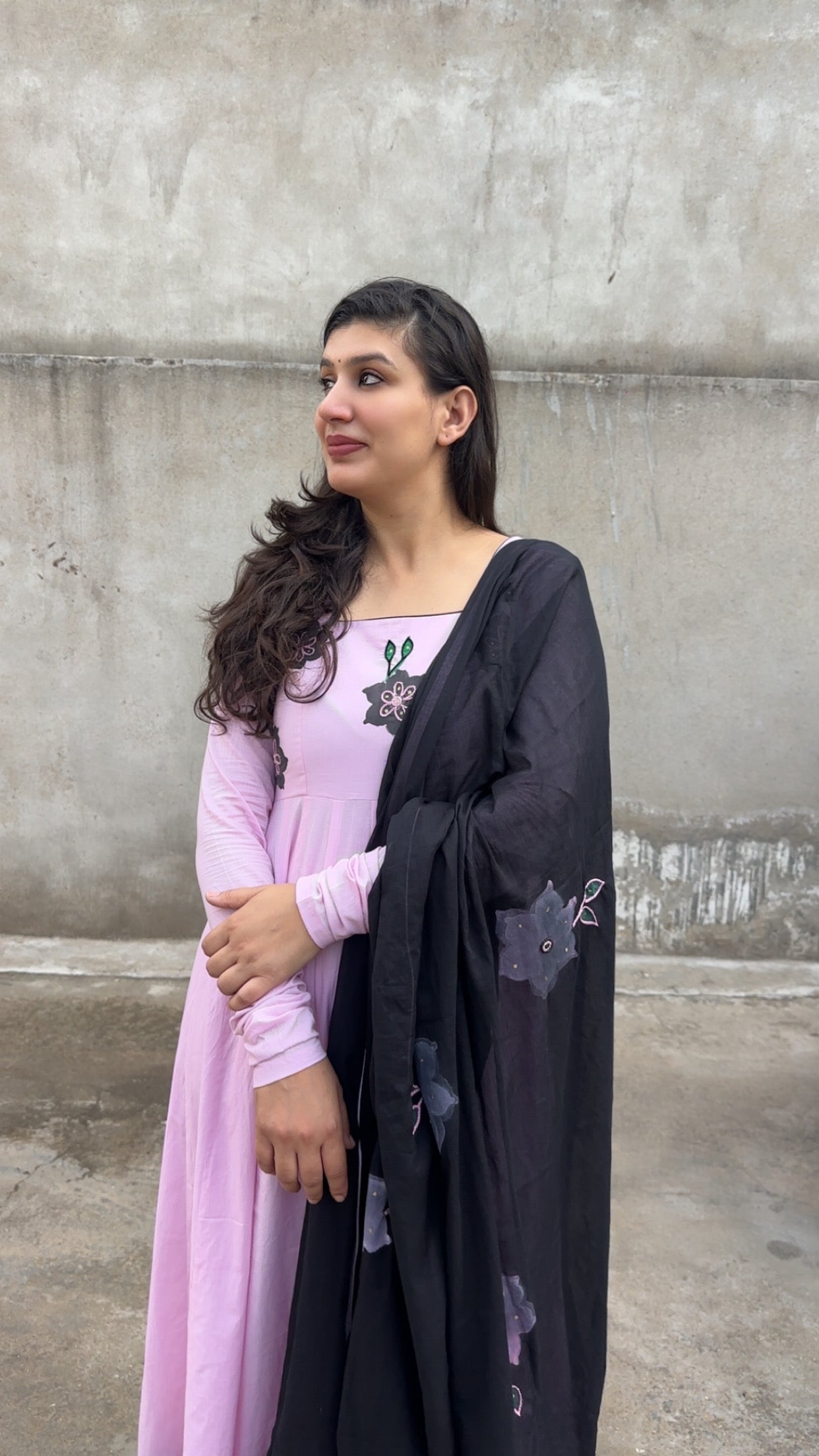 Pink Handpainted Handembroidered Anarkali set