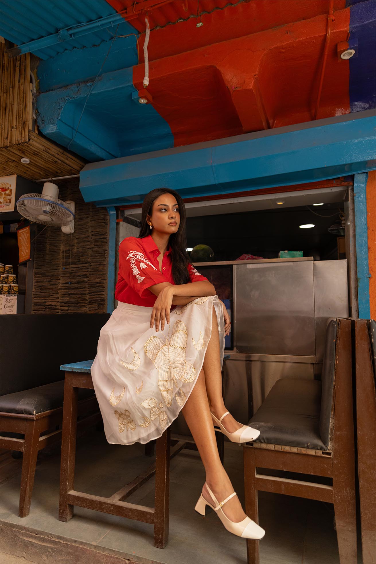 Freya handpainted and hand embroidered skirt in organza