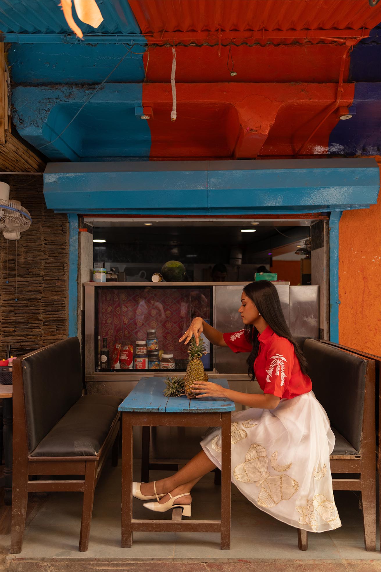 Freya handpainted and hand embroidered skirt in organza