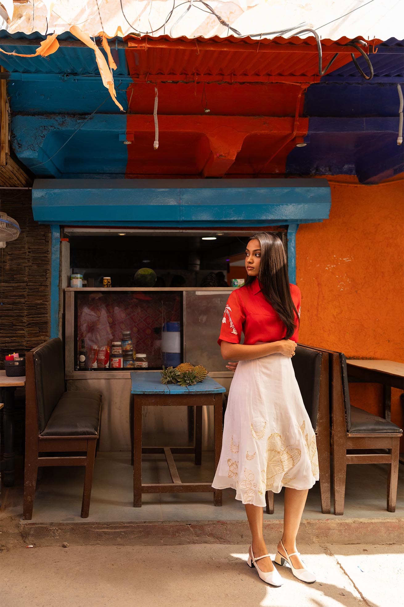 Freya handpainted and hand embroidered skirt in organza