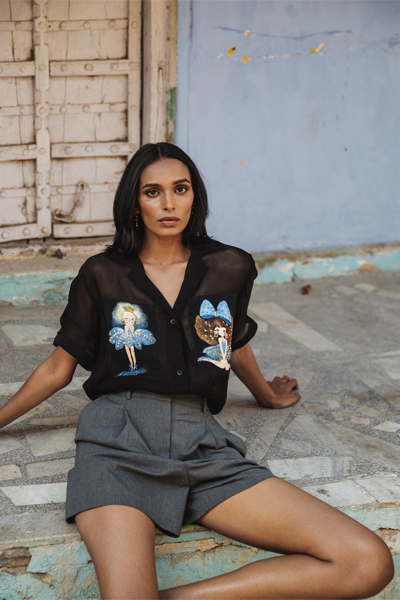 Fiona organza black handpainted shirt