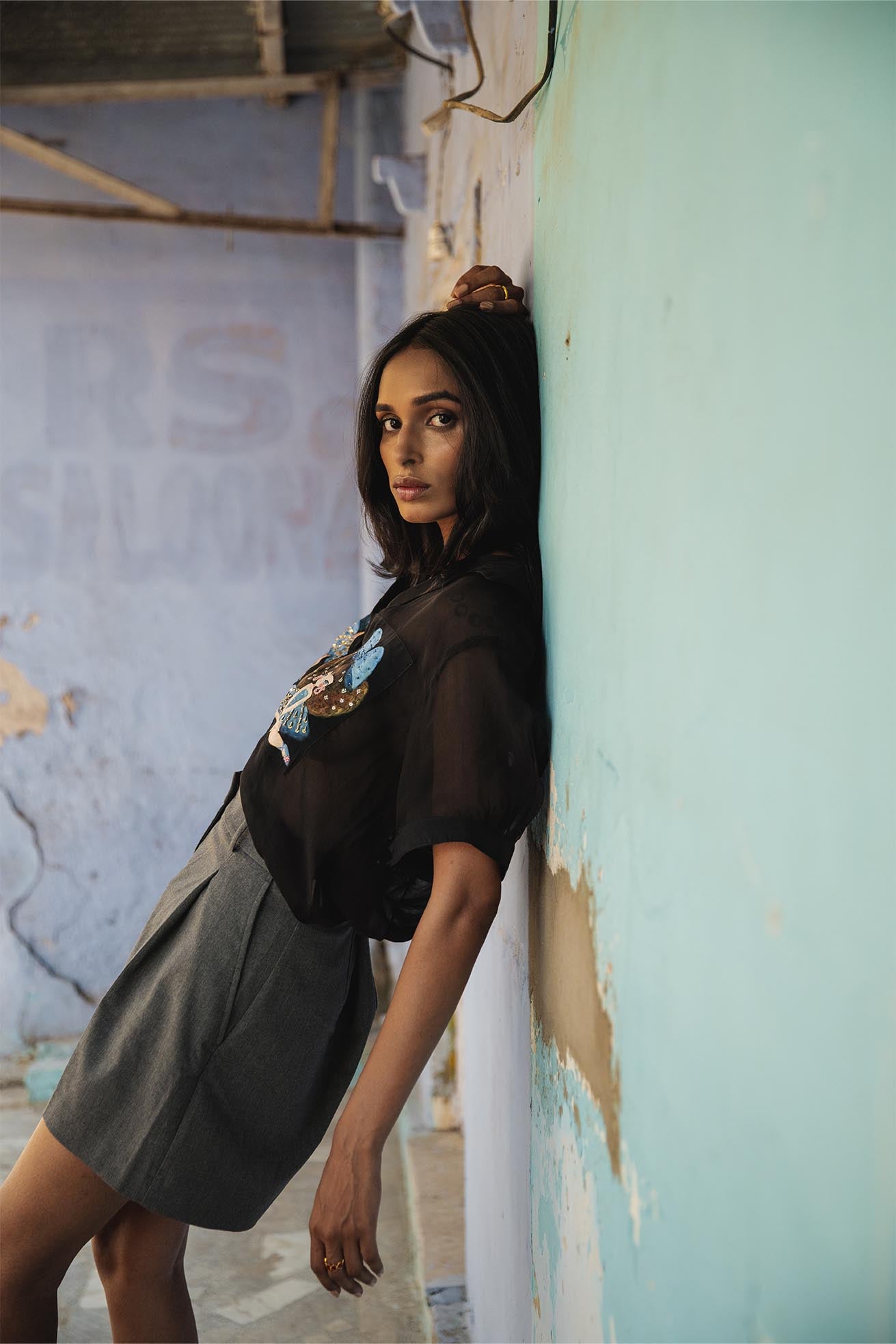 Fiona organza black handpainted shirt