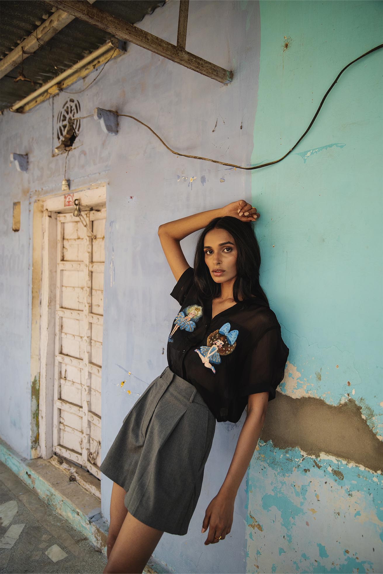 Fiona organza black handpainted shirt