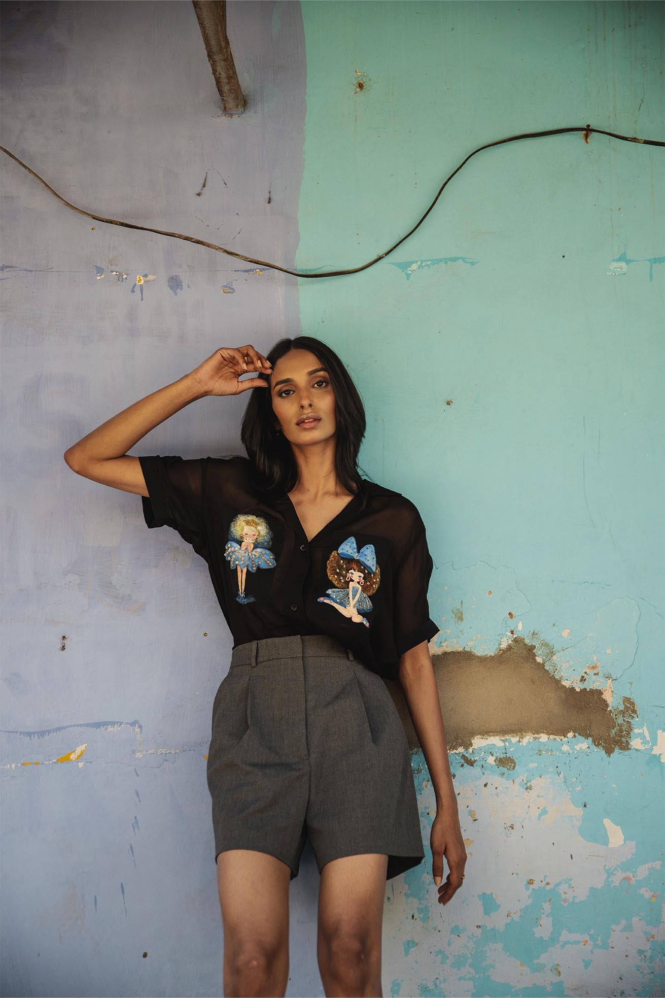 Fiona organza black handpainted shirt