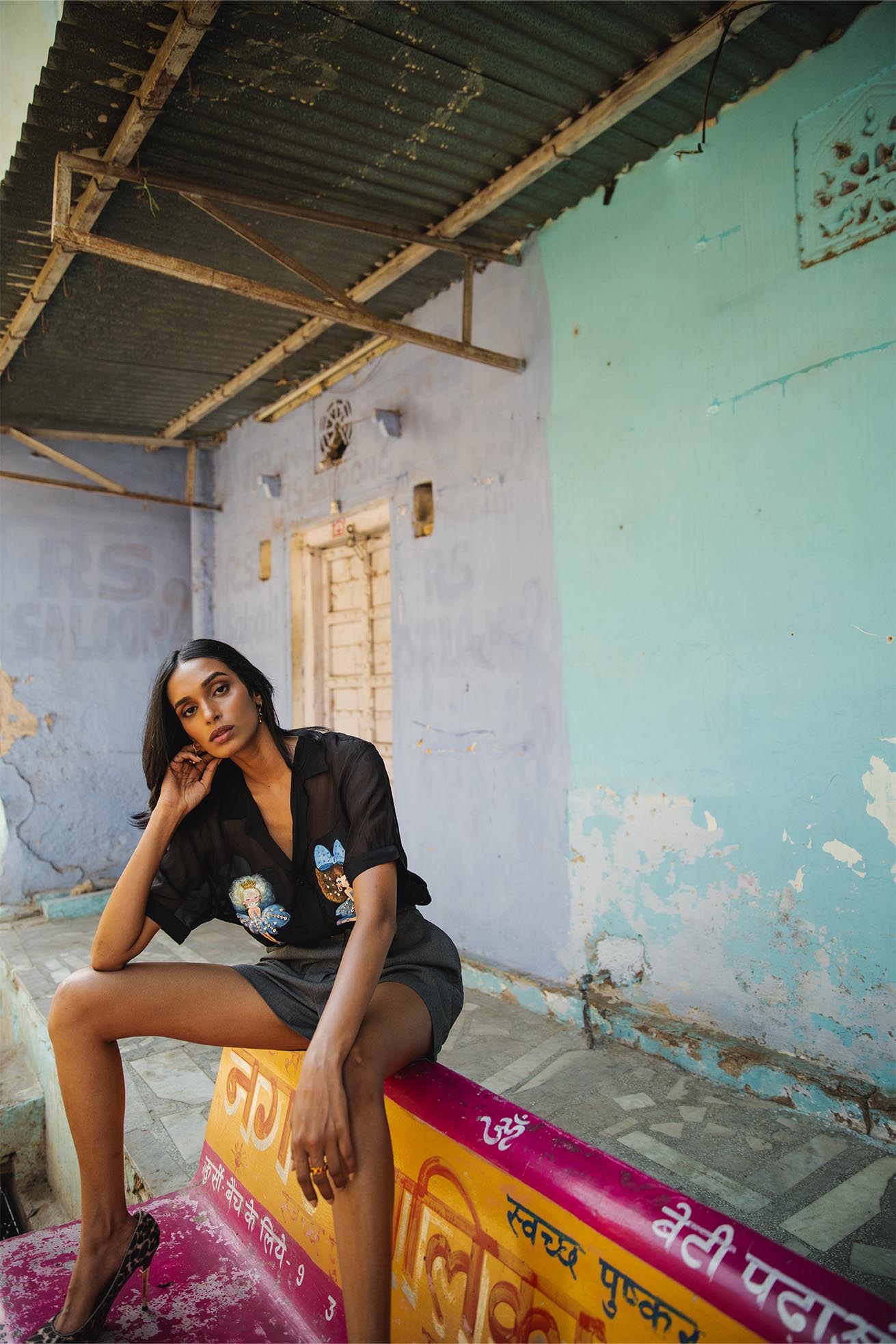 Fiona organza black handpainted shirt