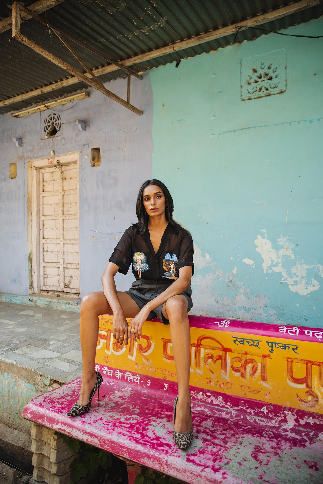 Fiona organza black handpainted shirt